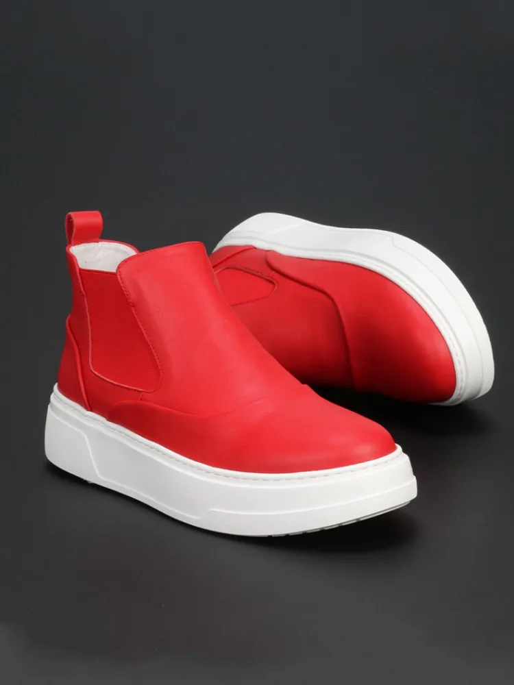 Casual Men Genuine Leather Chelsea Boots Thick Platform Versatile Sneakers Footwear Fashion Comfortable Cowhide High Top Shoes