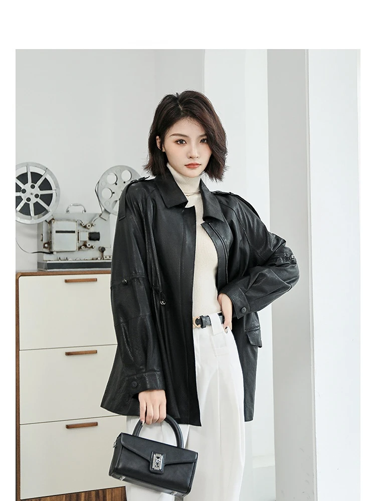 AYUNSUE Genuine Leather Jacket 2023 Spring Autumn Real Sheepskin Coat Mid-length Leather Jackets Women Coats Jaqueta Feminina