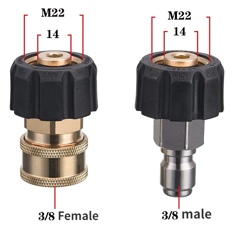 

Штуцер высокого давления для шланга, фитинг для водяного ружья M22 3/8, мужская или женская головка, штуцер для водяного ружья