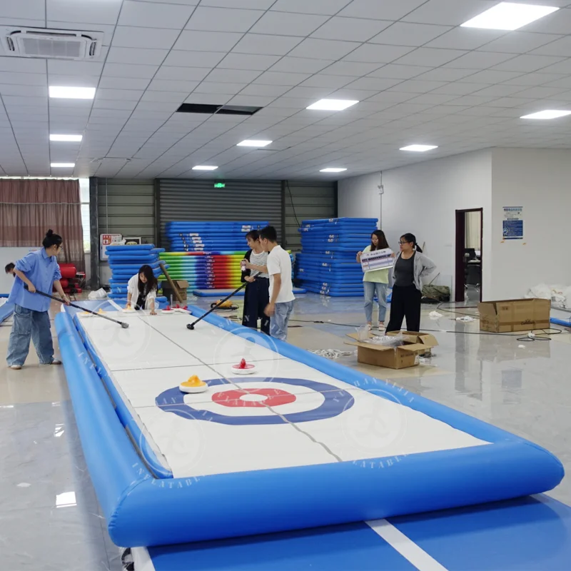 Customized Size Drop Stitching Inflatable Liquid Simulation Street Curling Ice Synthetic Pvc Bowling Curling Board