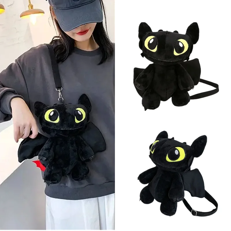 Cartoon Anime Cute Dragon Toothless Backbag Cosplay Black Toothless Cute Lady Plush Doll Bag Small Shoulder Doll Bag