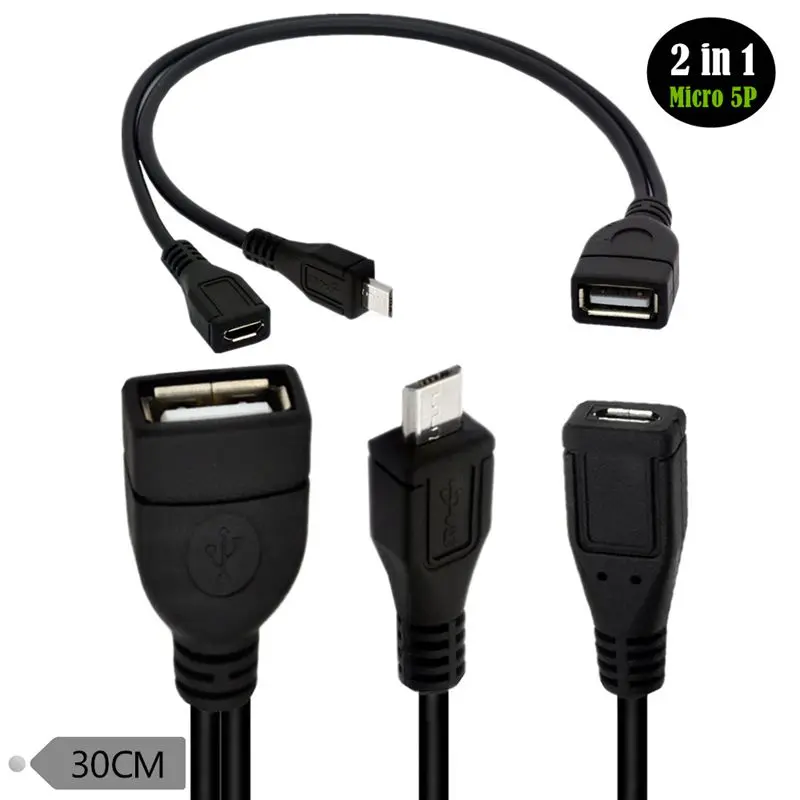 

USB 1/2 Micro USB OTG Host Data Cable With External Power Supply, Mciro Male+Micro Female