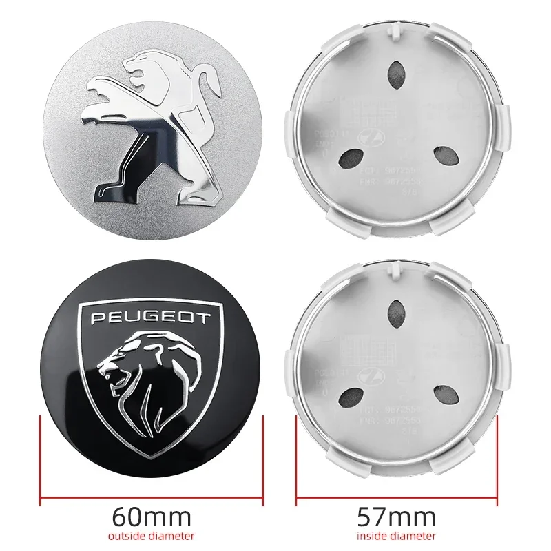 푸조 206 307 308 3008 207 208 407 408 508 2008 5008 107 106 60mm 자동차 휠 허브 캡 자동차 엠블럼 타이어 센터 커버 배지