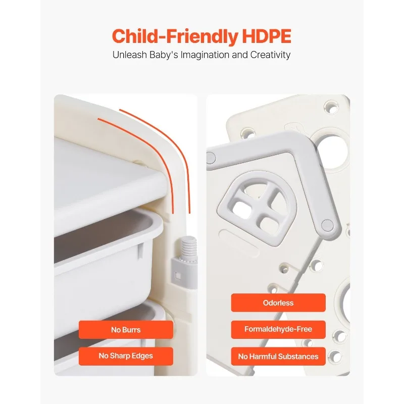 منظم تخزين الألعاب من 4 طبقات مع 10 صناديق بلاستيكية متحركة، وخزانة مكعبات للأطفال مع رف كتب #5