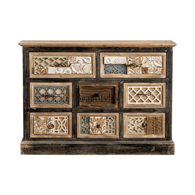 

yj5 American retro old solid wood homestay entrance storage cabinet