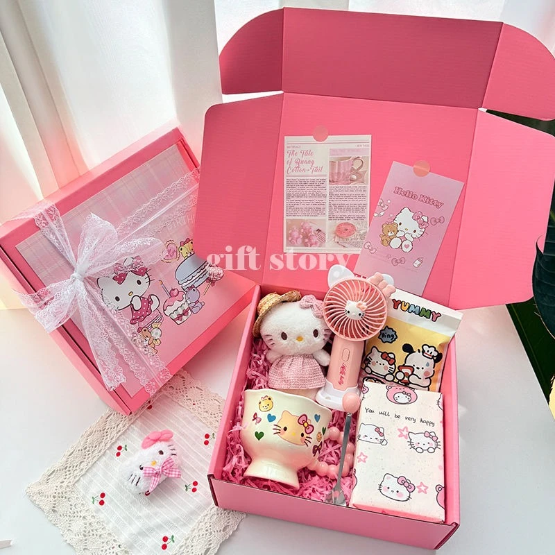 

Kawaii Hello Kitty Sanrio Cute Cartoon Box Ceramic Cup Electric Fan Sound System Bath Towel Christmas Birthday Gift for Kids