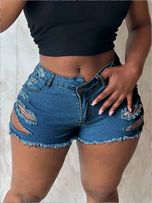 Nieuwe dames denim shorts met nauwsluitende bontranden en heuplift hotpants zomermode high street sexy slanke shorts