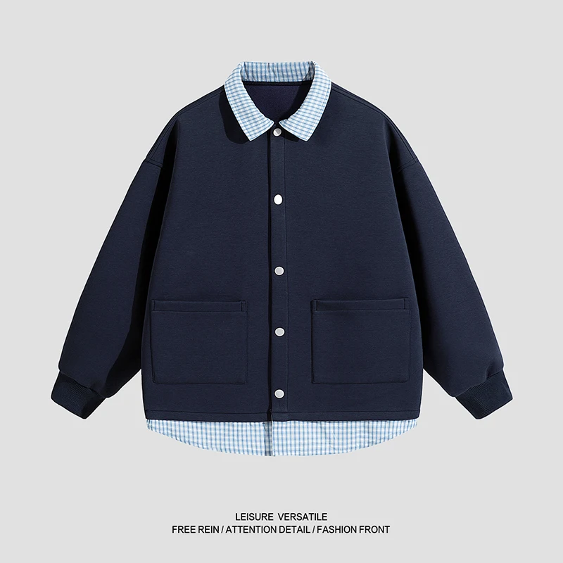

2025 New Men's Plaid Collar Jacket Two-Piece Style Imitation Soft and Breathable Fashionable Casual Style Daily Leisure Wear