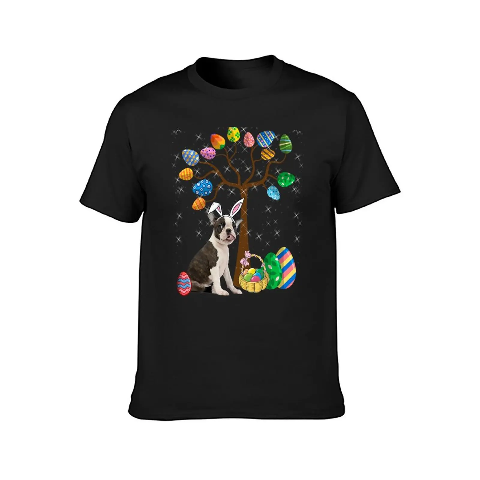 Boston Terrier Dog Animal Pet Hunt Egg Tree Easter Day T-Shirt customizeds hippie clothes sublime t shirts for men cotton