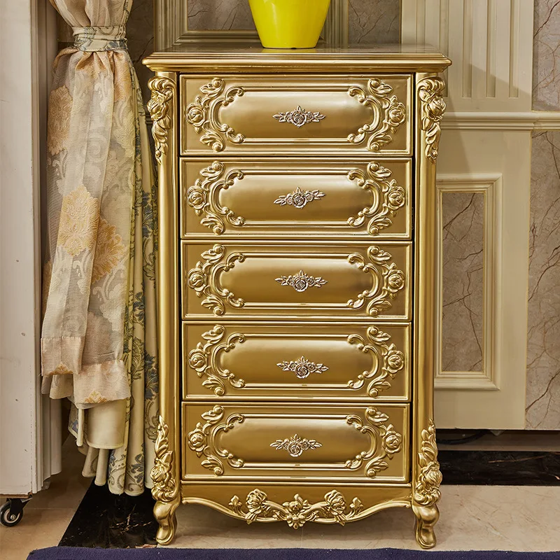 

Champagne Gold Solid Wood Chest Bedroom French Floor-to-ceiling Side Cabinet Storage Three Four Five Bucket Cabinet