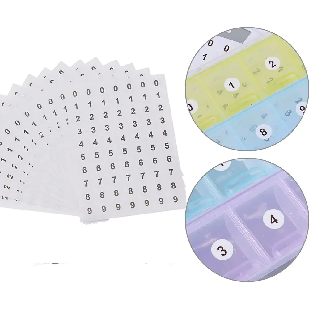 12Sheets Round Circle Labels Numbers 0-9 Self Adhesive Scrapbooking Diamond Classification Storage Distinguish Sticker