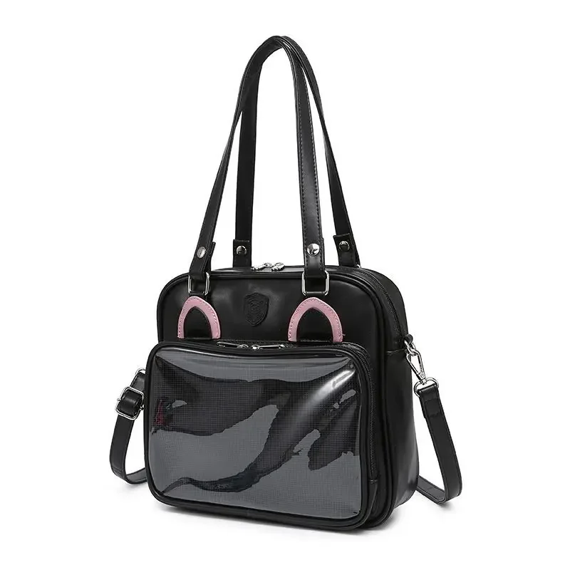 

Japanese Preppy Style Kawaii Square PU Tote Shoulder Bag School Commuter JK Girl Uniform Transparent Crossbody Bag Women Handbag