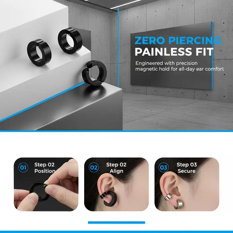 New Titanium Steel Non-Piercing Ear Clips Hypoallergenic Durable Unisex Earrings for Street Wear Daily Work Outdoor Activities