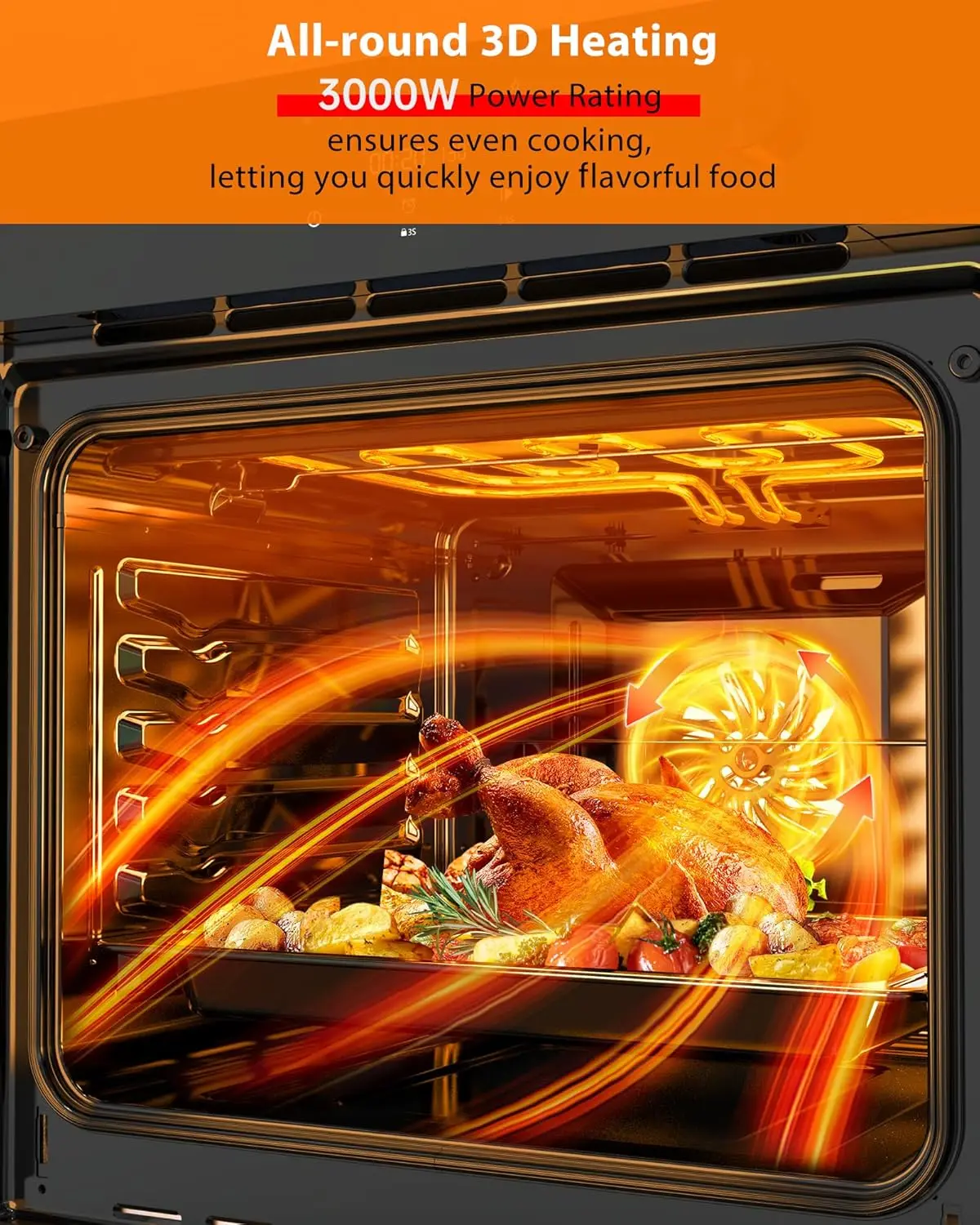 24" Single Wall Ovens with 70L Capacity and 3000W 240V,Electric Wall Ovens with 8 Cooking Functions & 108 Automatic Recipes,Touc