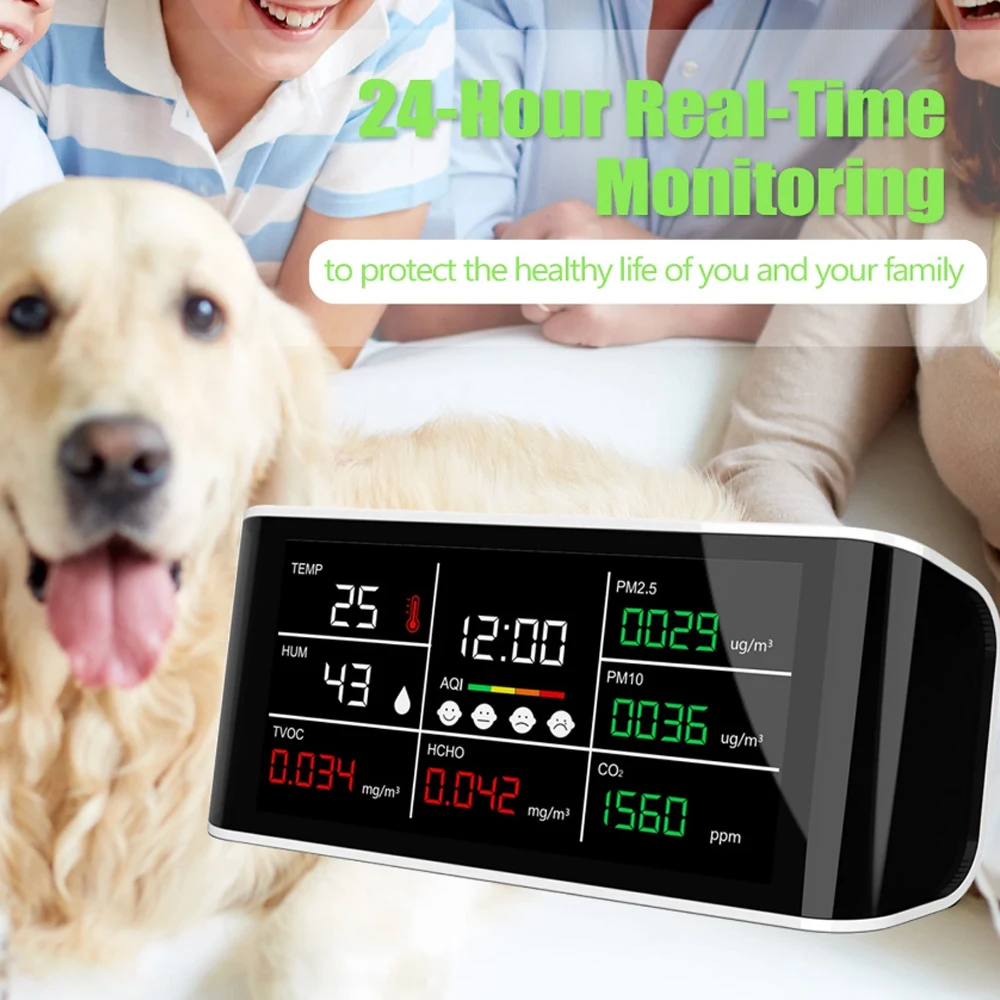 Imagem -03 - Dienmern-grande Tela Lcd Detector de Qualidade Co2 Medidor de Ozônio em Casa Testador de Temperatura e Umidade Pm2.5 10 Hcho Sensor de Gás
