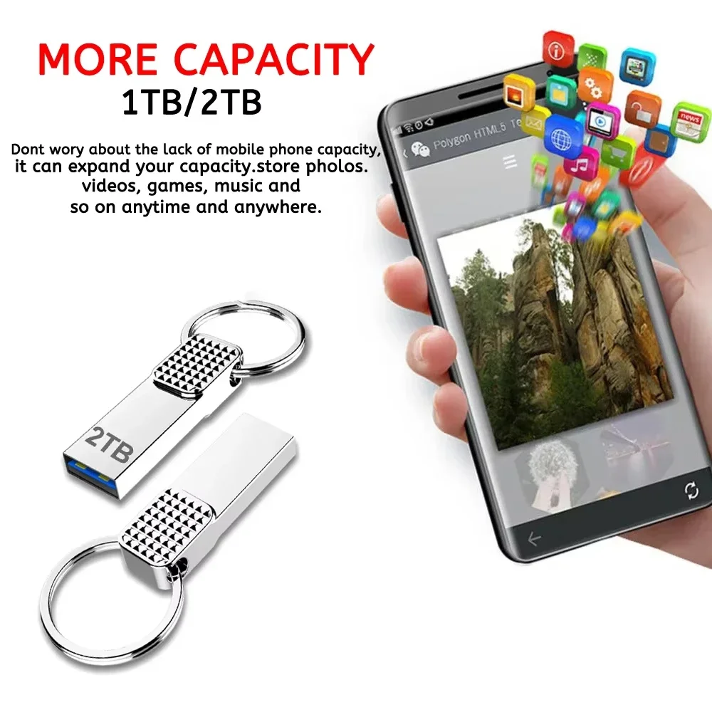 2TB USB Mini Flash Drive 3.2 High Speed Pen Drive 1TB Metal Waterproof Type C USB Memory For Computer Storage Devices Universal