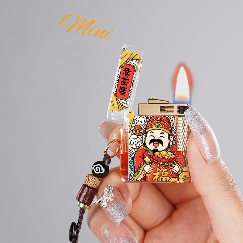 Small Square Retro Open Flame Oil Lighter Side-slide Granding Wheel Metal Construction Cigarette Lighter Smoking Accessories