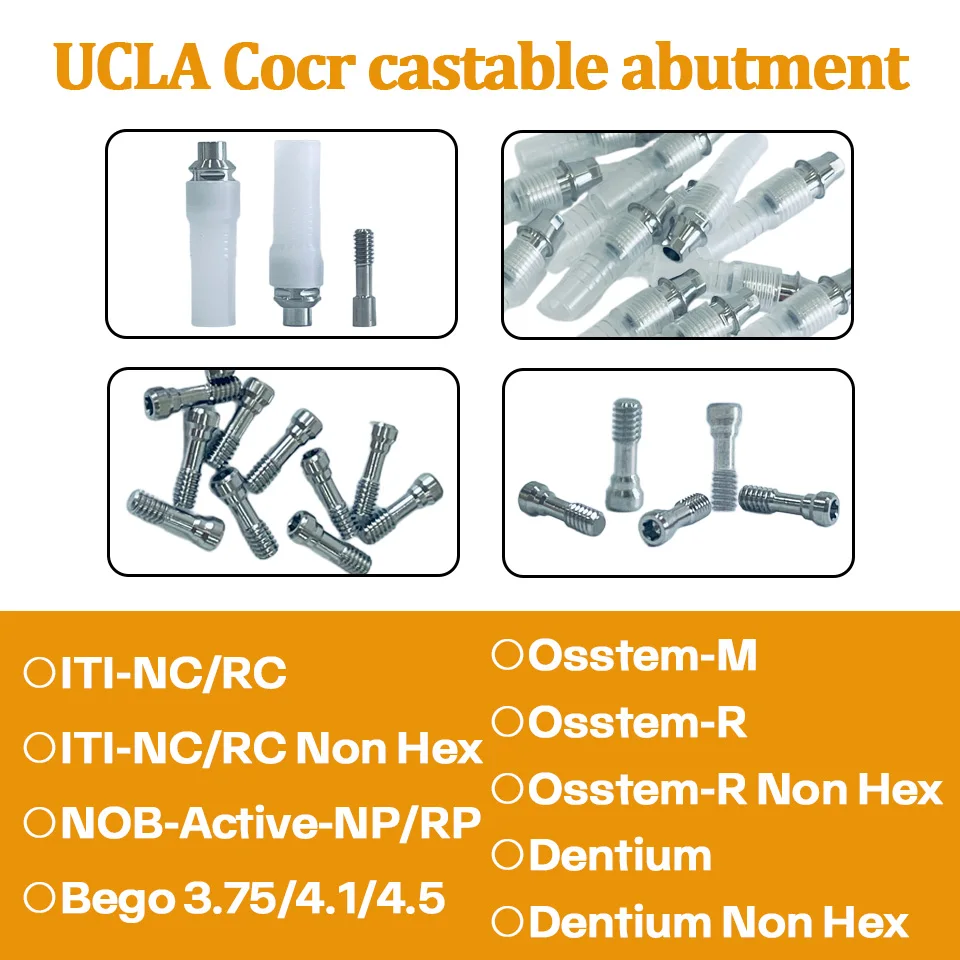 UCLA CoCr Castable Abutment with Screw 2pcs Compatible Osstem M R Dentium ITI NC RC Bego Dental Implant Lab Casting Components