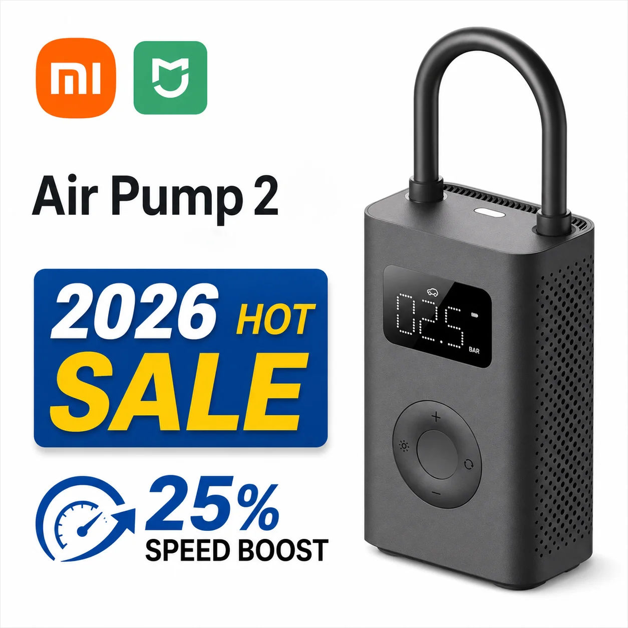 Xiaomi Mijia Portable Electric Air Compressor 2 | 150PSI Multi-Tool Inflator with LED & Type-C