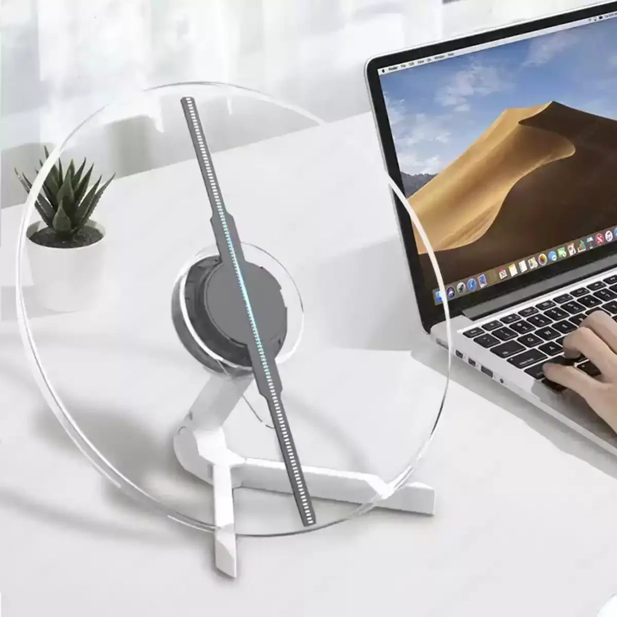 3D Hologram Fan, Naked-Eye 3D Holographic Display for Desktop, Floating LED Advertisement Player, Illusion Vortex Motion Display