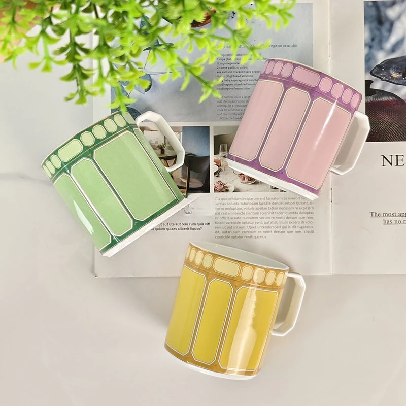 European-Style High-End Light Luxury Macaron Color Bone China Mug Office Home Meeting Lid Cup