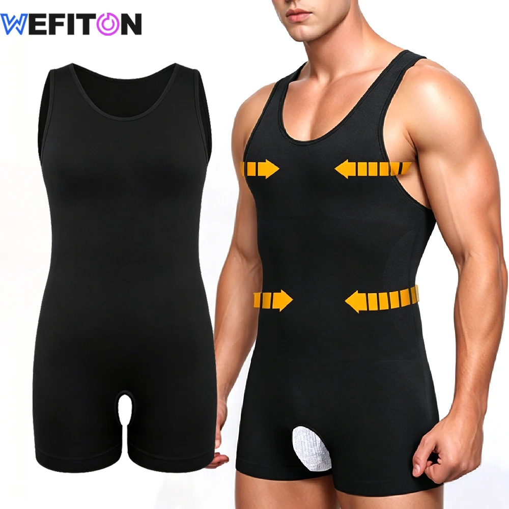 1PCS Mens Seamless Compression Bodysuit, Sleeveless Full Body Shapewear Fajas, Tummy Control Slimming Underwear for Gym Training