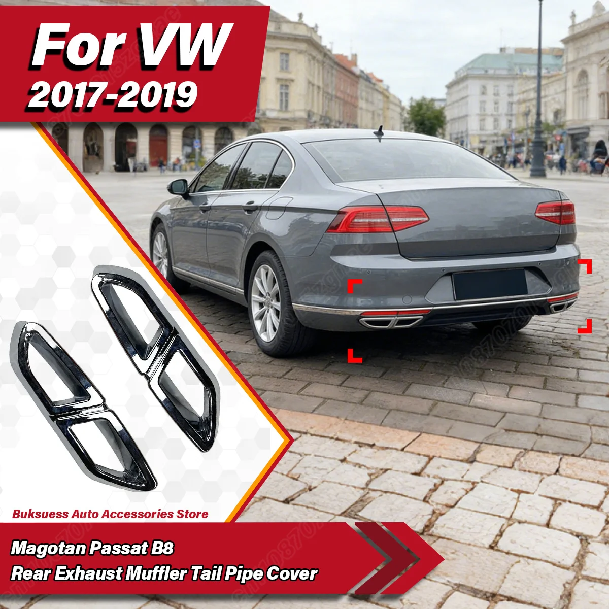 

For VW Volkswagen Magotan Passat B8 2017 2018 2019 Rear Exhaust Muffler Tail Pipe Cover Trim Decoration Car Exterior Accessories