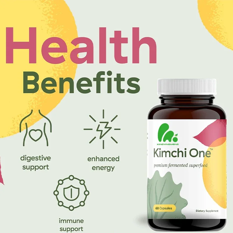 Kimchi powder capsules, probiotics, enzyme and antioxidant supplements, gluten free, 60 vegetarian capsules