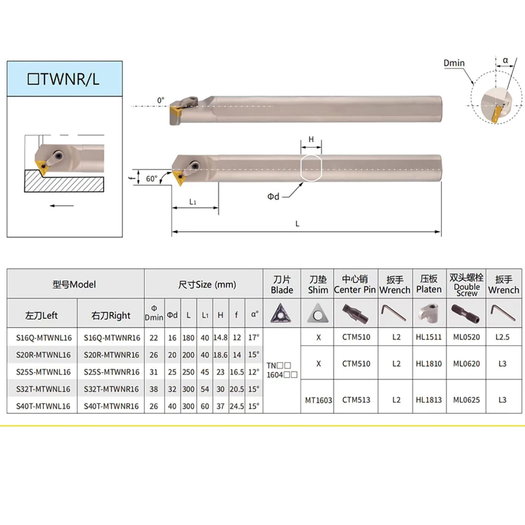 MTWNR White Spring Steel Internal Tools Holder S16Q-MTWNR16 S20R-MTWNR16 S25S-MTWNR16 S16Q S20R S25S MTWNR16 Boring Bar