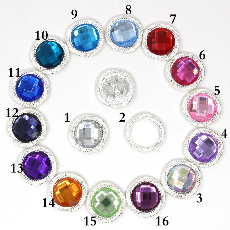 LKERAN Fashion New 100Pcs/lot 20mm Acrylic Flatback Buttons Mix Color Silver Button Wedding DIY Handwork Sewing girl hair Decor