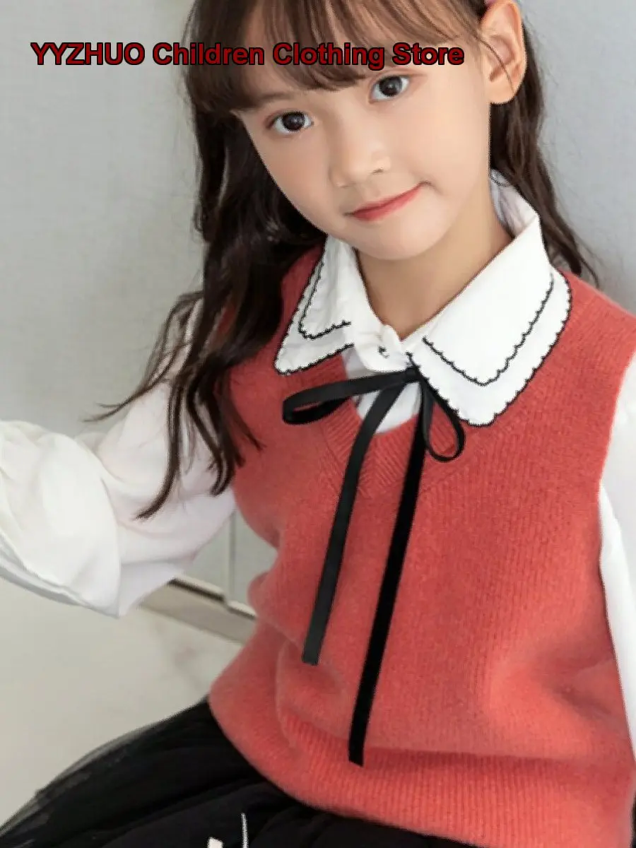 Girls Knit Vest Kids Autumn Winter Boys Ribbed Hollow Out Stylish Knit Waistcoat Older Kids