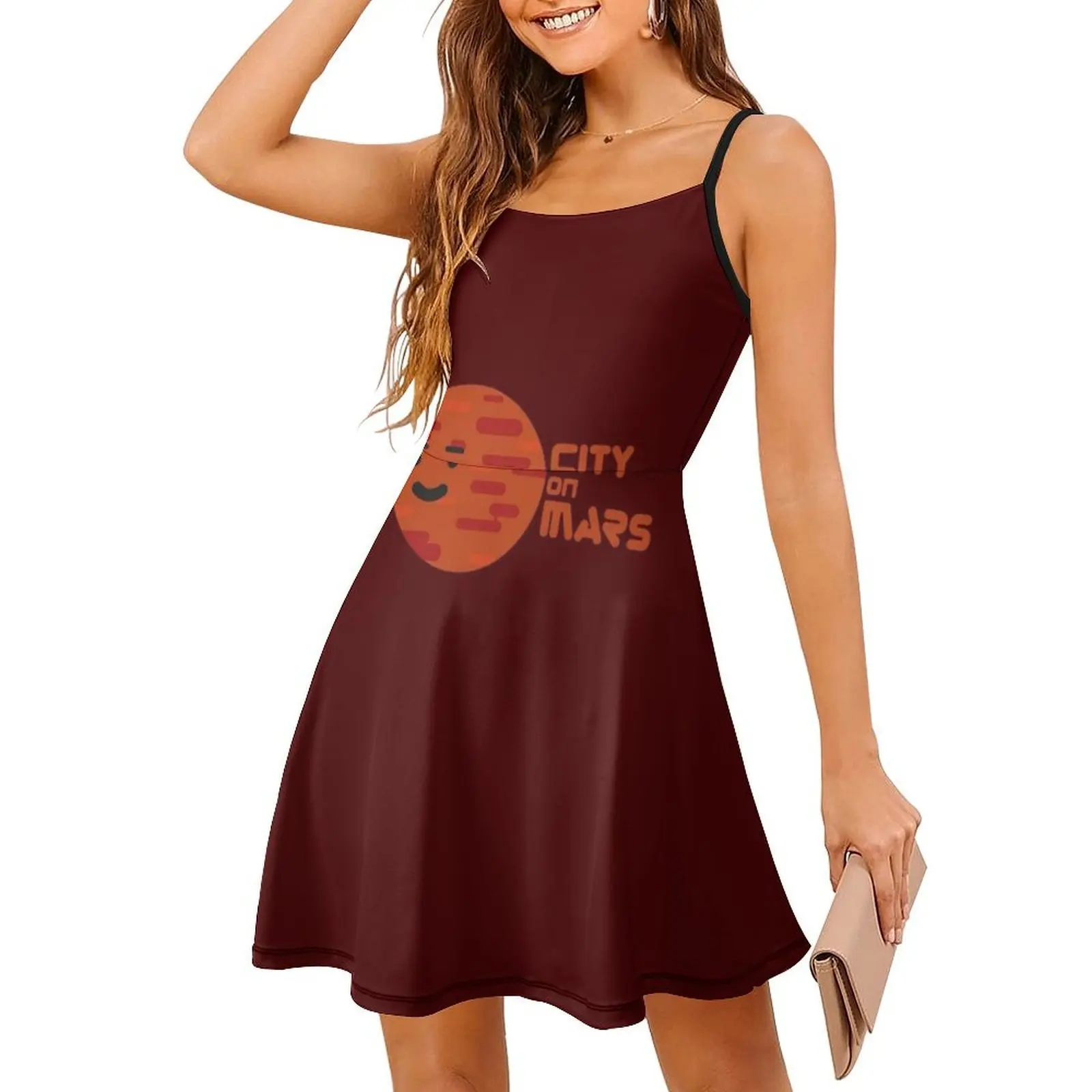 فستان City On Design With Planet Bohemian بدون أكمام للنساء مطبوع عليه فساتين حفلات الشاطئ النظام الشمسي Planet City Musk Happy
