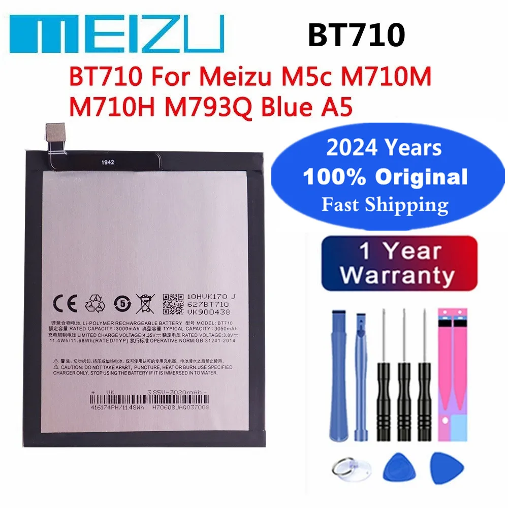 

2023 years 100% Original Battery For Meizu M5c M710M M710H M793Q Blue A5 3000Ah BT710 High Quality Phone Battery In Stock +Tools