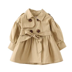 0-4 Years Trench Coat England Style Jacket Girls Baby Fashion Cute Turndown Collar Kids Long Windbreaker Casual Outer Clothing