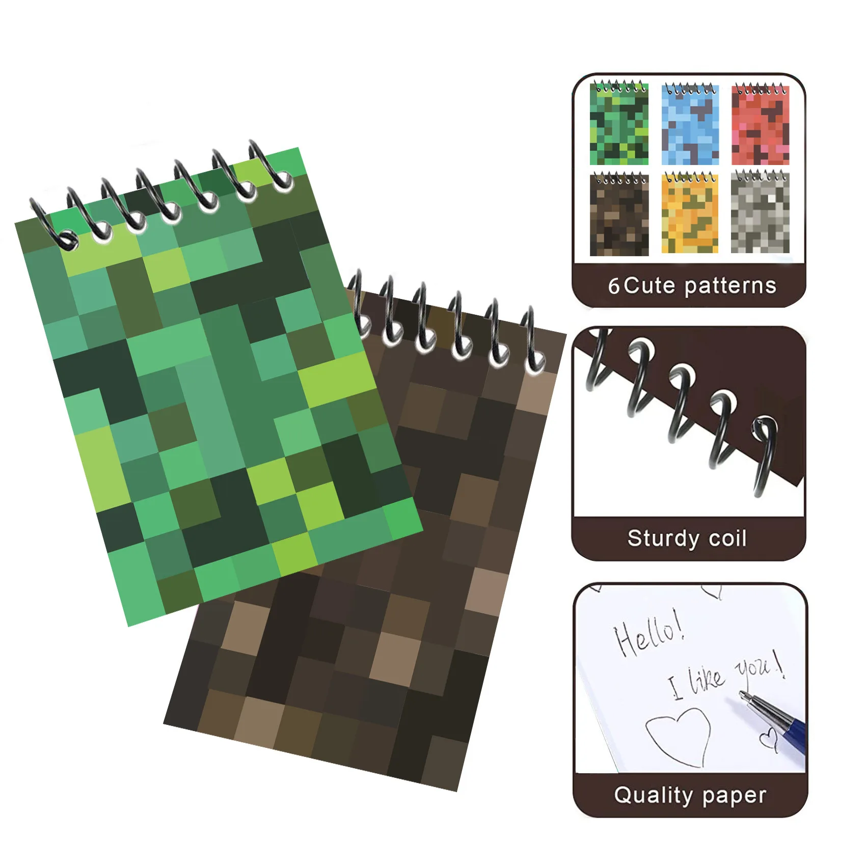 6/12pcs Mini Pixel Notepads, Game-Themed Pocket Notebooks, Quality Paper, Sturdy Coil, Back to school supplies, 6 Colors