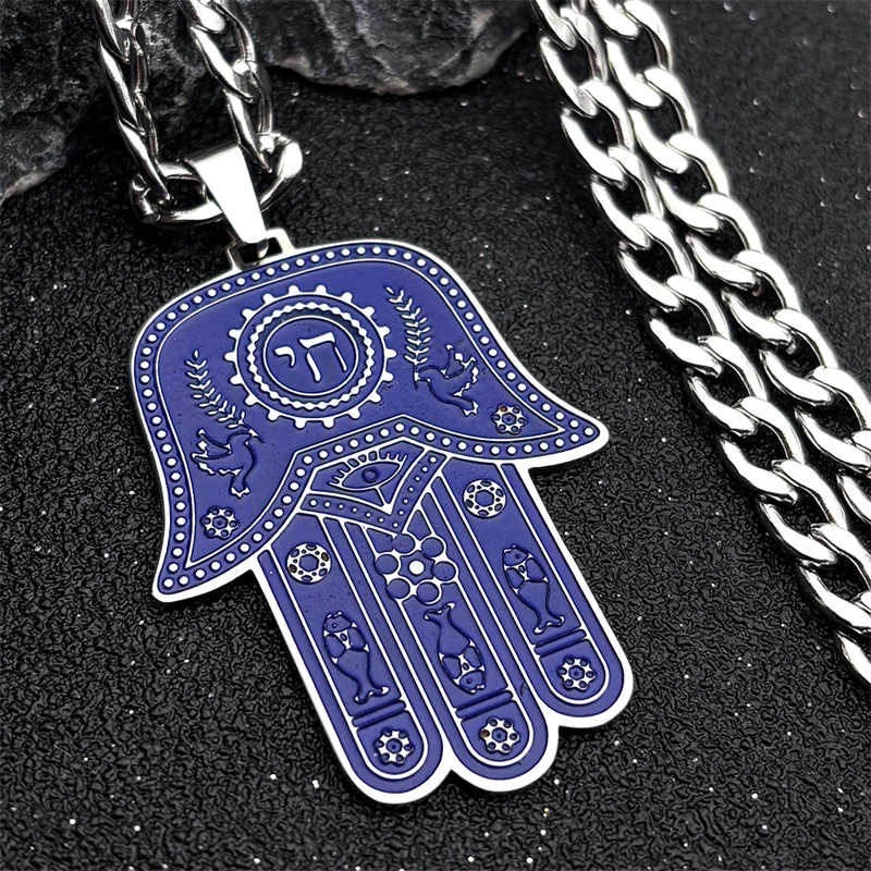 Fatima Hand Symbol Pendant Stainless Steel Silver Color Jewelry Women Men Fashion Amulet Necklace Bracelet Accessories