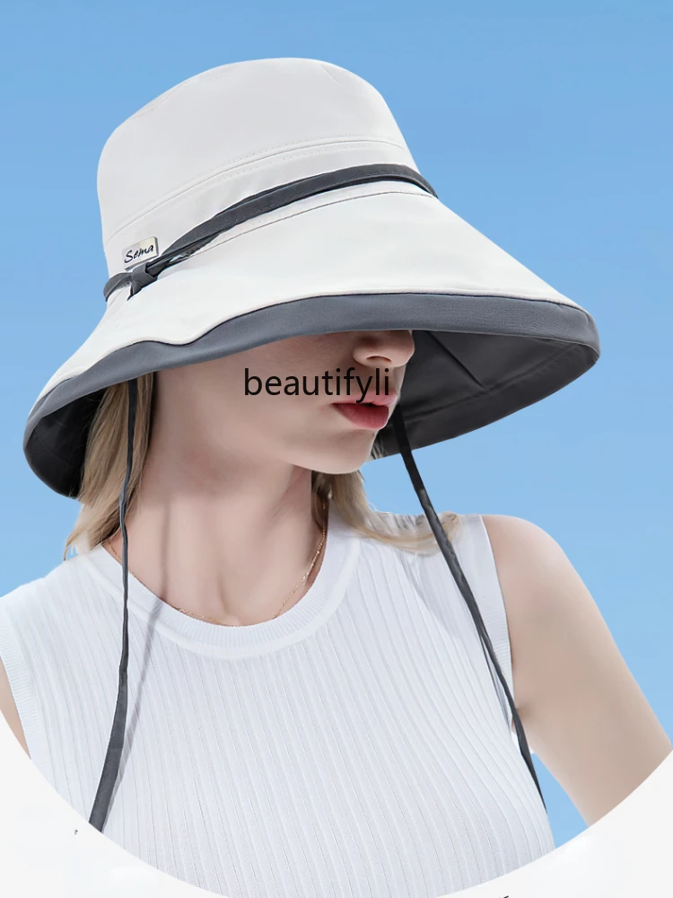 yj Reversible Fisherman Hat Outdoor Sun-Proof Face Cover Big Brim Sun Hat Face Small UV Protection Sun Hat