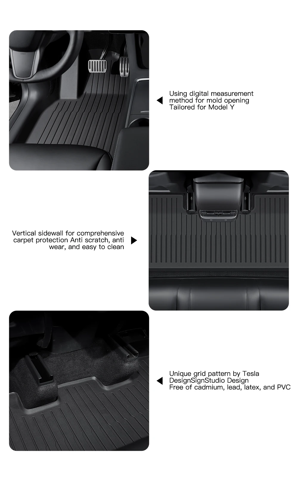 YZ For Tesla Floor Mat Model Y 2021-2026 Model 3 Highland Car Trunk Mat Luggage Mat TPE Waterproof Anti-Slip Set Floor Liner Mat
