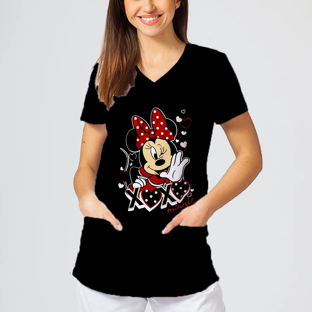 

Large pockets design leisure and comfortable trendy Disney character cartoon pattern printed women's short sleeved t-shirts