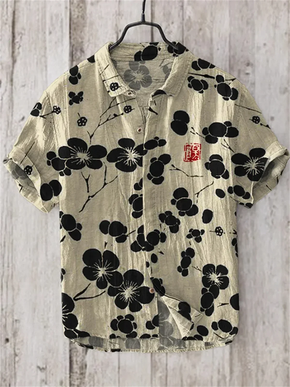 Camisa de solapa de manga corta con estampado 3D para hombre, Material de lino, camisa hawaiana suelta, vacaciones casuales, Verano