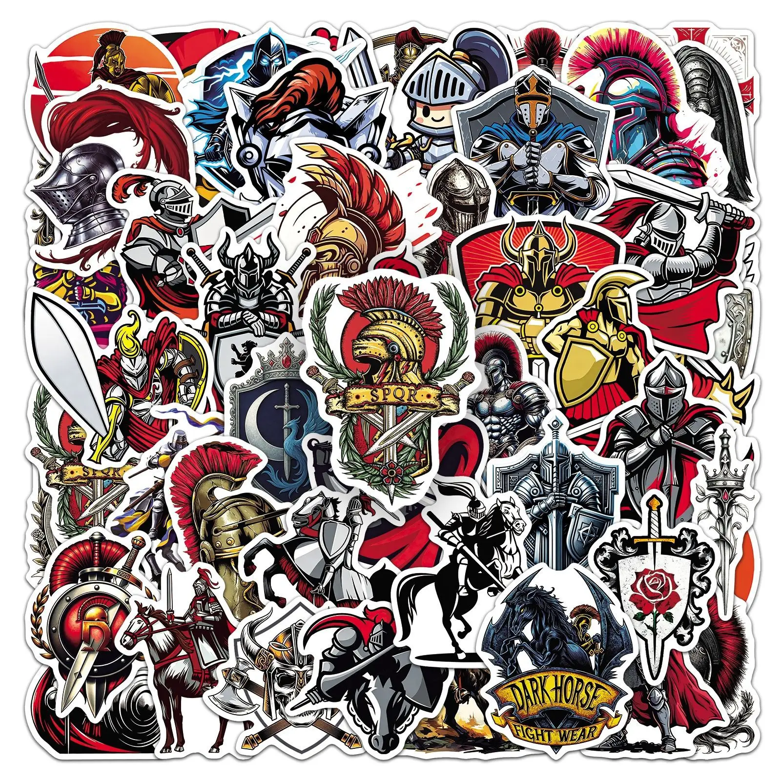 50 Pcs Knight Graffiti Cartoon Stickers Western Armor Creative Cool Motorcycle Luggage Stationery Stickers