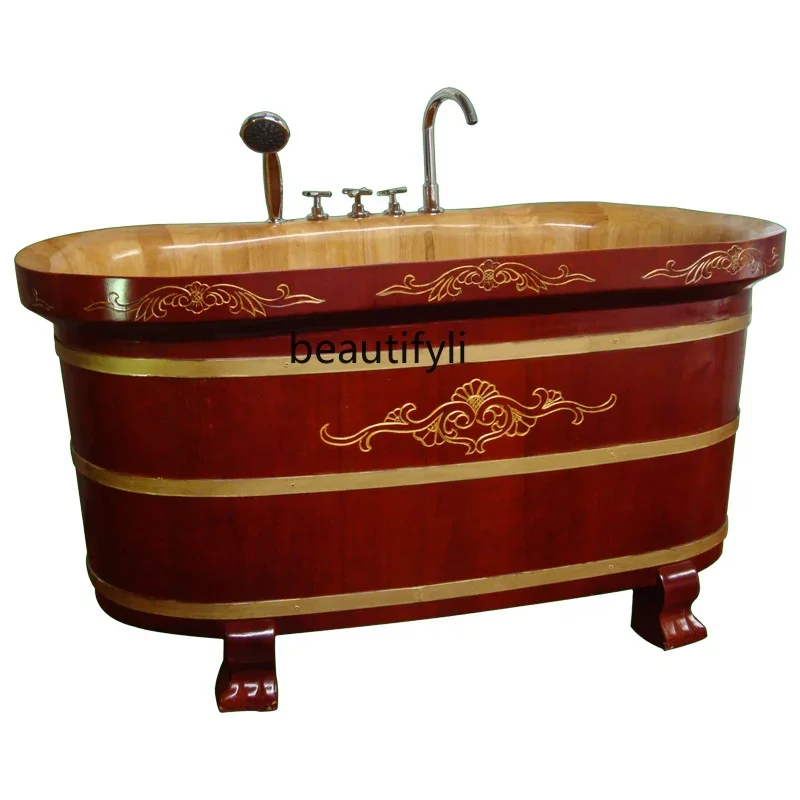 

Wooden Barrel Bathtub Oak Bath Bucket Wood Adult Bathing Adult Double Barrel