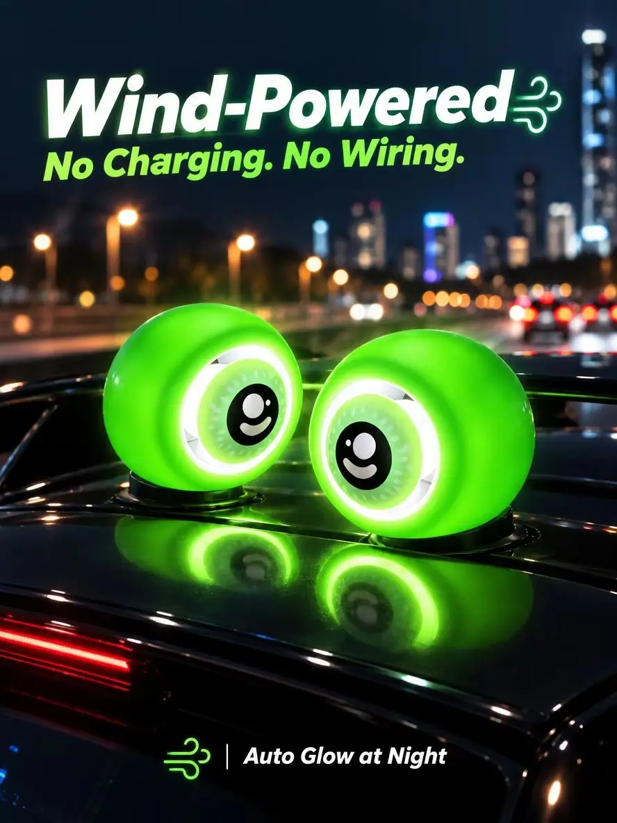 Wind-Powered Big Eye Car Ambient Light, Self-Generating LED Decor Lamp, No Wiring No Charging, Auto Glow Night, Cute Sticker