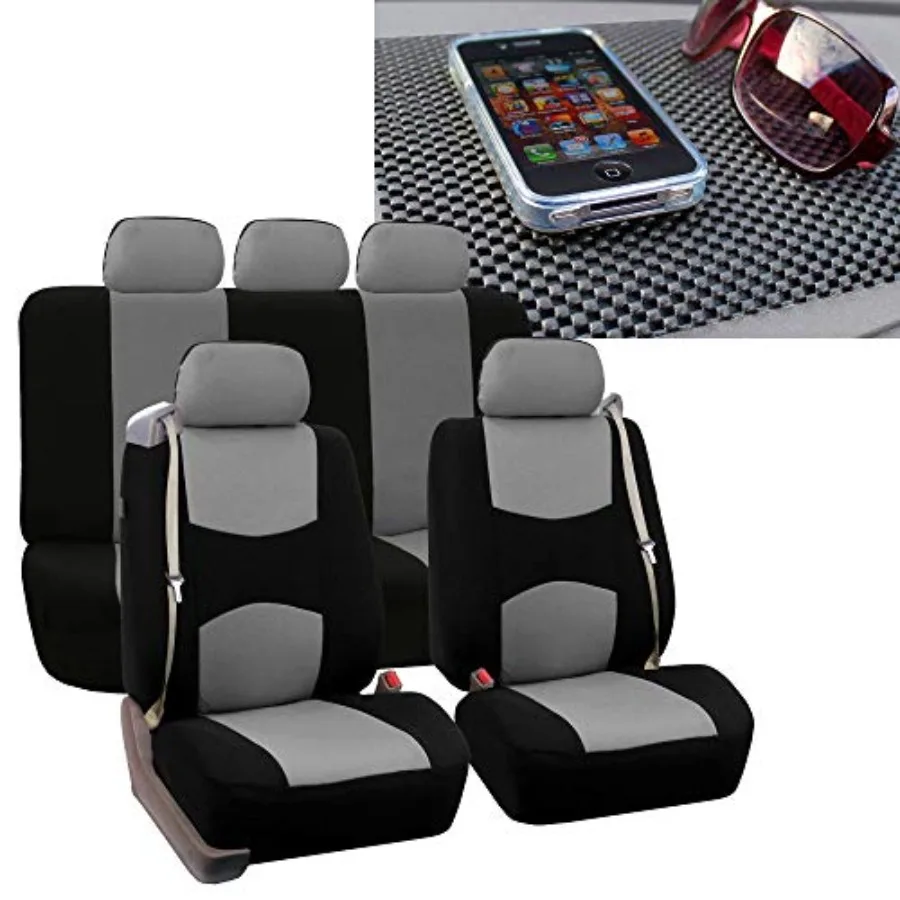 

All-Purpose Built-in Seatbelt Seat Covers Full Set with Gift Universal Fit for Cars Trucks and SUVs Gray/Black FB351115