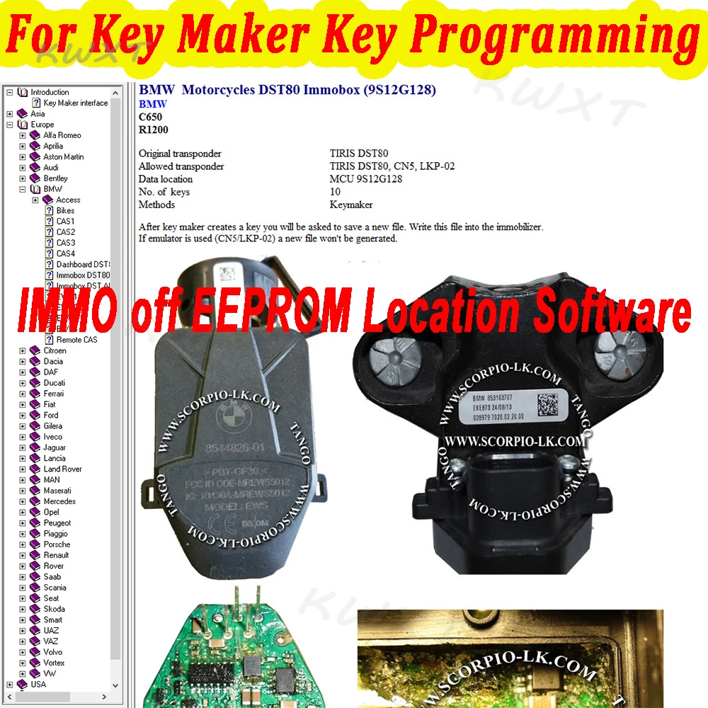 Software per le posizioni della scatola Immo per tutti i Key Lost Maker per la programmazione delle chiavi del creatore mostra la posizione dei dati