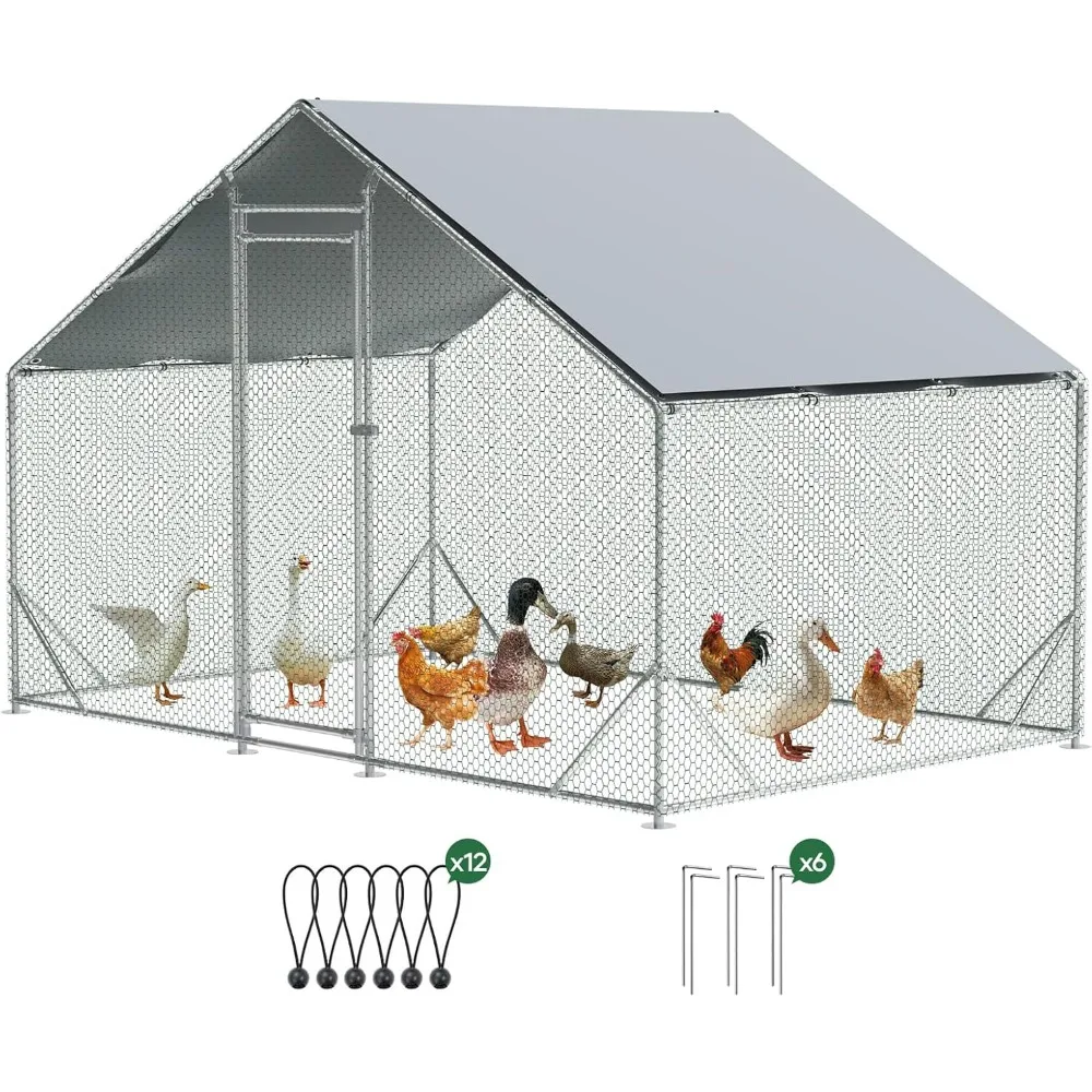 

Large Metal Chicken Coop 10X6.7X6.56FT Metal Chicken Run Lockable Door for Outdoor Farm Use with Waterproof and Anti-UV Cover fo