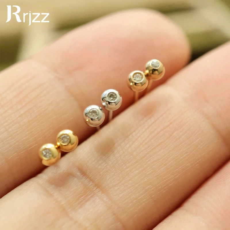 

Rrjzz Real Jewerly Natrual Dimonds Lovely Round Mini Stud Earring For Lady & Kids18K Solid Gold Earring Jewelry Gifts Pendientes