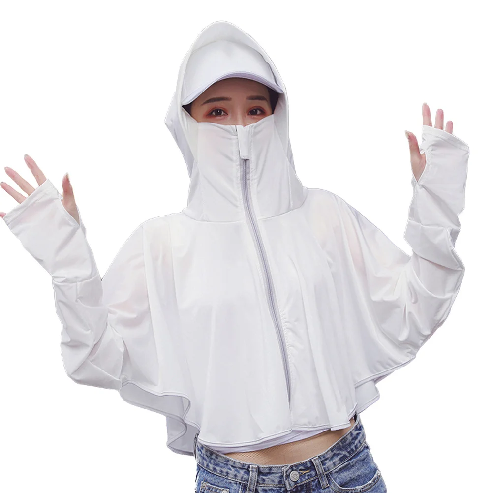 عباءة نسائية واقية من الشمس بيضاء صيفية بغطاء للرأس وسحاب واقي من الشمس لركوب الدراجات وحماية من الشمس ملابس للحماية من الأشعة فوق البنفسجية #6