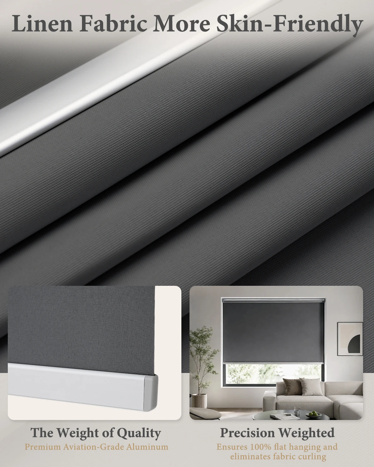 LAMREY Window Roller Shades, 100% Blackout Roller Blinds with Premium Linen Texture & Smooth Speed-Control System for Home