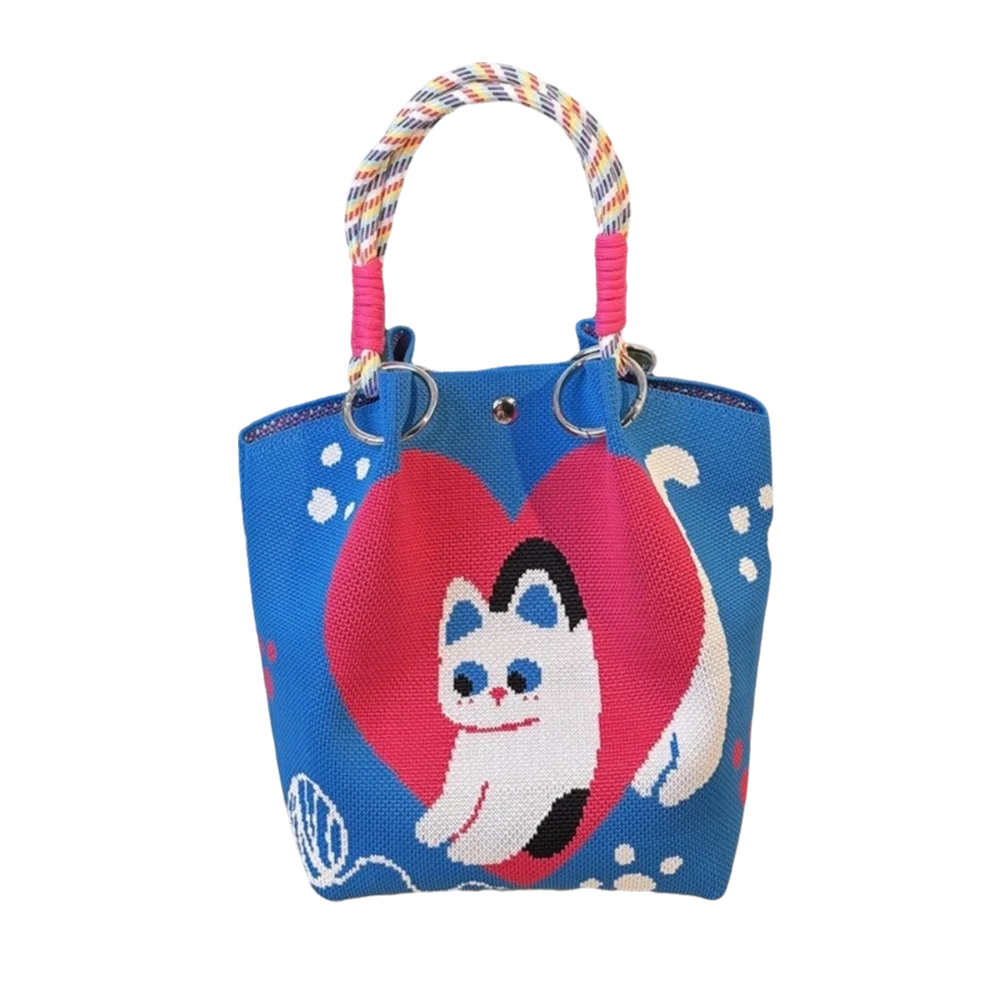 

Cute Butterfly Cartoon Bucket Bag Soft Large Capacity Knitted Handbag Korean Style Bear Women Tote Bag Commuting